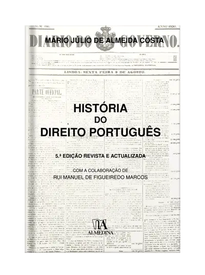 capa do livro história do direito português do autor Mário Júlio de Almeida Costa